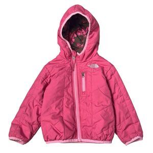 The North Face Reversible Perrito Hooded Jacket Coat Pink Brown Floral 18-24M